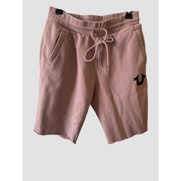 True Religion Sweatshorts Mens M Pink Sweatpant Shorts Cotton Fleece Gym - Picture 1 of 5